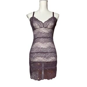 NWT Samantha Chang New‎ York Lace Sheer Slip Dress Purple Lingerie $140 Retail
